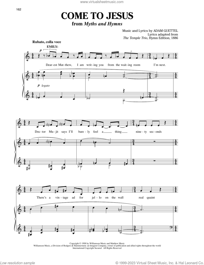 Come To Jesus sheet music for voice and piano by Audra McDonald, Richard Walters, Adam Guettel and The Temple Trio, intermediate skill level
