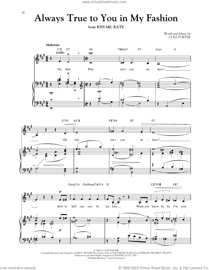 Always True To You In My Fashion (from Kiss Me Kate) (arr. Louise Lerch) sheet music for voice and piano by Cole Porter and Louise Lerch, intermediate skill level