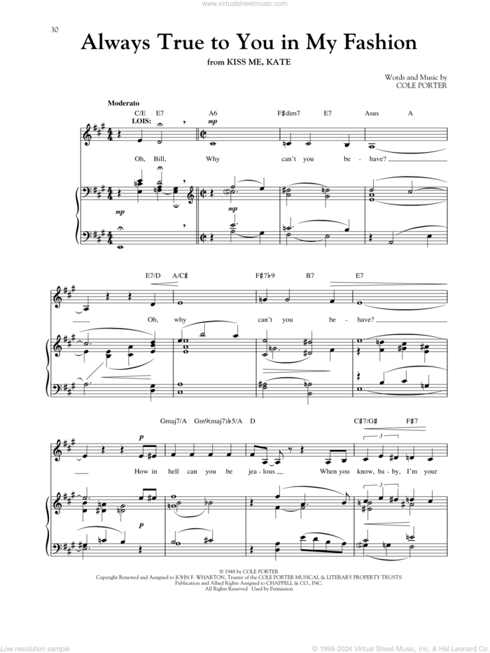 Always True To You In My Fashion (from Kiss Me Kate) (arr. Louise Lerch) sheet music for voice and piano by Cole Porter and Louise Lerch, intermediate skill level