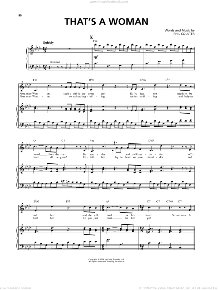 That's A Woman sheet music for voice and piano by Celtic Thunder and Phil Coulter, intermediate skill level