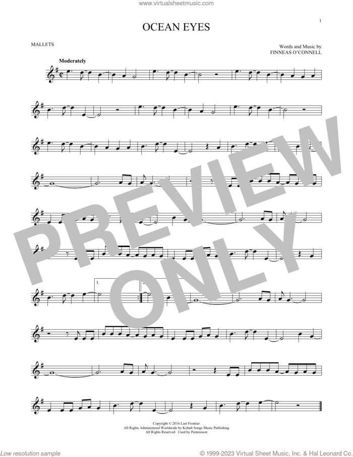 Ocean Eyes sheet music for mallet solo (Percussion) by Billie Eilish, intermediate mallet (Percussion)
