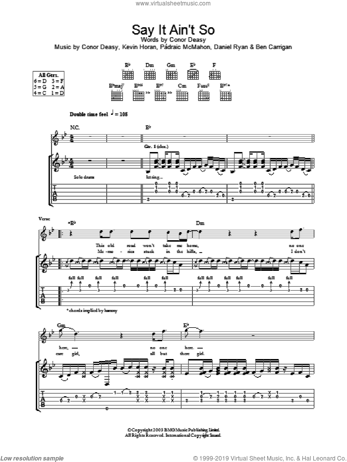 Say It Ain't So sheet music for guitar (tablature) by The Thrills, intermediate skill level