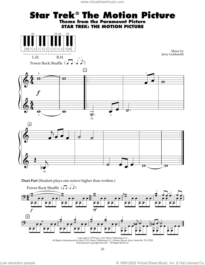 Star Trek(R) The Motion Picture sheet music for piano solo (5-fingers) by Jerry Goldsmith, beginner piano (5-fingers)