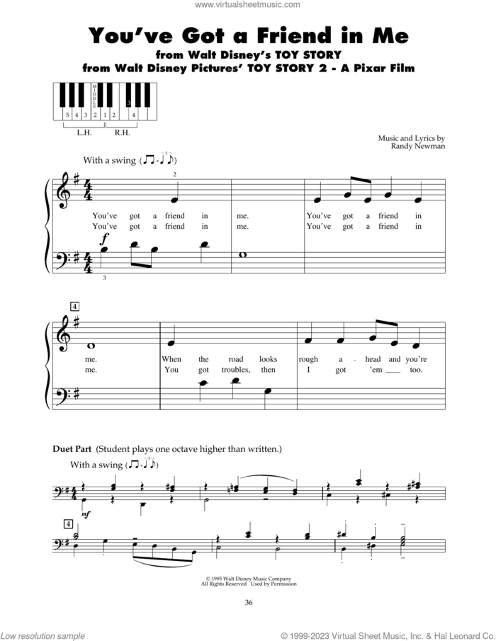 You've Got A Friend In Me (from Toy Story) sheet music for piano solo (5-fingers) by Randy Newman, beginner piano (5-fingers)