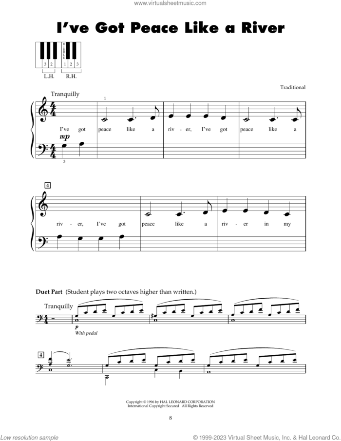 I've Got Peace Like A River sheet music for piano solo (5-fingers), beginner piano (5-fingers)