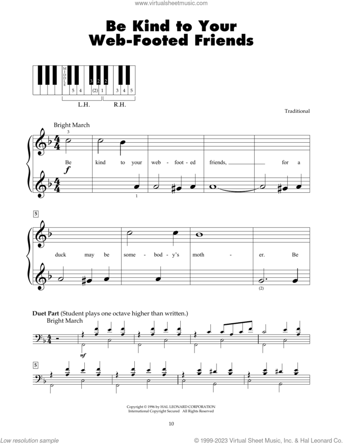 Be Kind To Your Web-Footed Friends sheet music for piano solo (5-fingers), beginner piano (5-fingers)