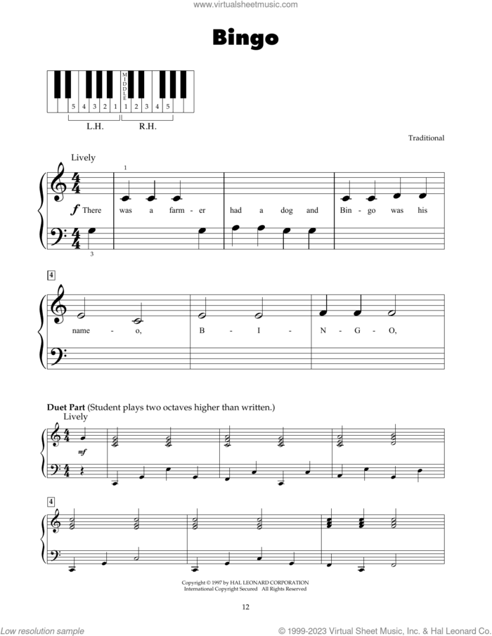 Bingo sheet music for piano solo (5-fingers), beginner piano (5-fingers)