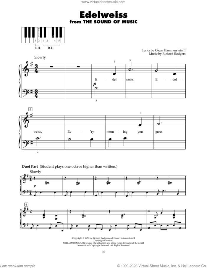 Edelweiss (from The Sound Of Music) sheet music for piano solo (5-fingers) by Richard Rodgers, Oscar II Hammerstein and Rodgers & Hammerstein, beginner piano (5-fingers)