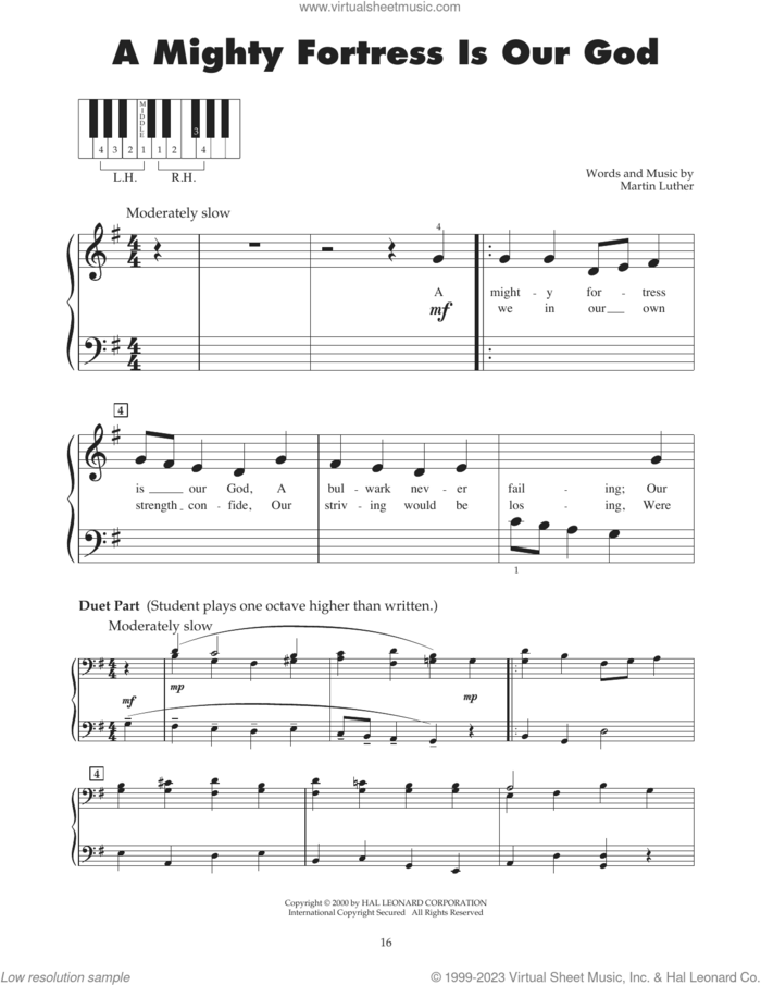 A Mighty Fortress Is Our God (arr. Carol Klose) sheet music for piano solo (5-fingers) by Martin Luther, Carol Klose, Frederick H. Hedge and Miscellaneous, beginner piano (5-fingers)