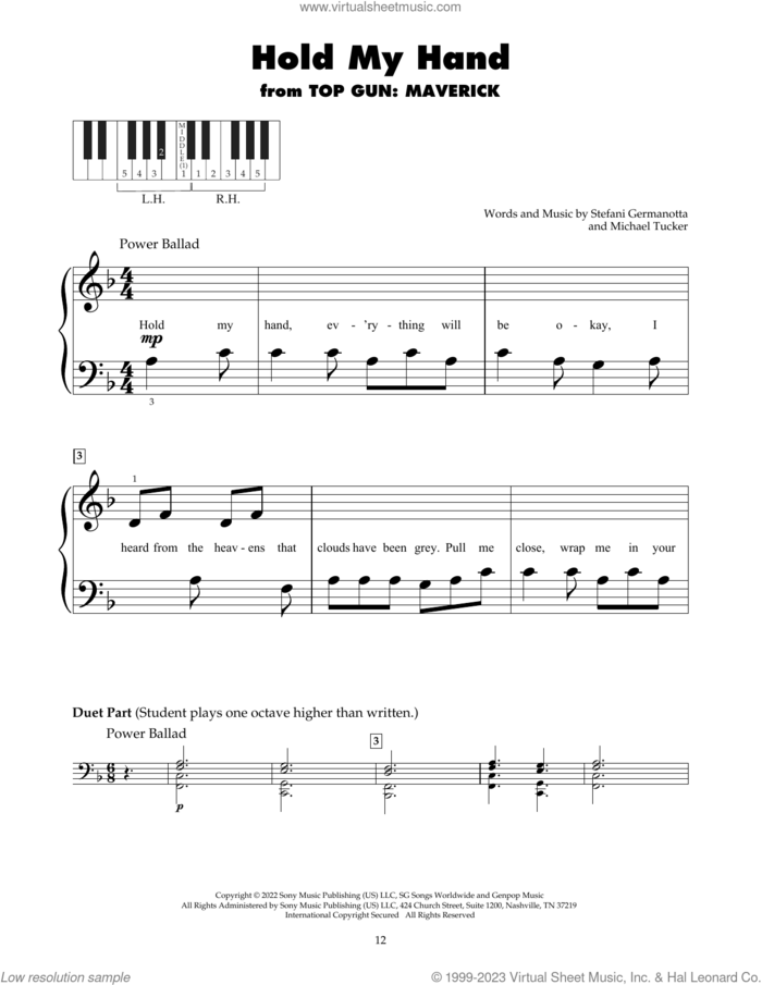 Hold My Hand sheet music for piano solo (5-fingers) by Lady Gaga and Michael Tucker p/k/a BloodPop, beginner piano (5-fingers)