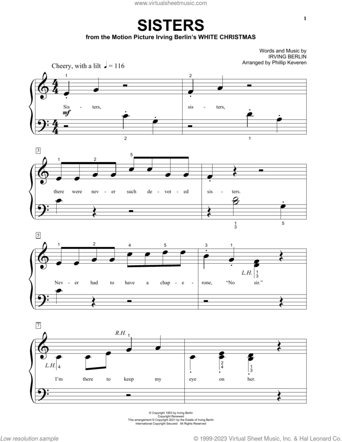 Sisters (from White Christmas) (arr. Phillip Keveren) sheet music for piano solo by Irving Berlin and Phillip Keveren, beginner skill level