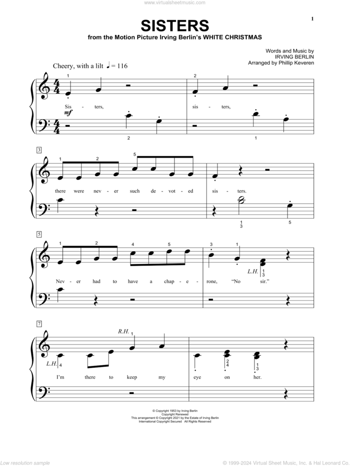 Sisters (from White Christmas) (arr. Phillip Keveren) sheet music for piano solo by Irving Berlin and Phillip Keveren, beginner skill level