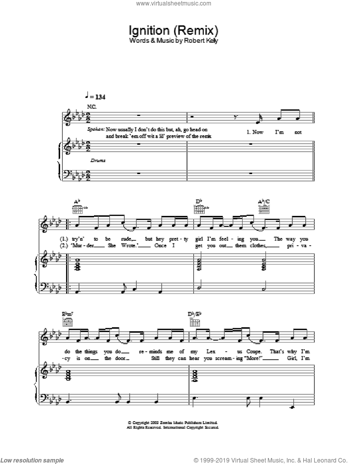Ignition (Remix) sheet music for voice, piano or guitar by Robert Kelly, intermediate skill level