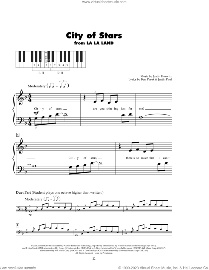 City Of Stars (from La La Land) sheet music for piano solo (5-fingers) by Benj Pasek, Justin Hurwitz and Justin Paul, beginner piano (5-fingers)