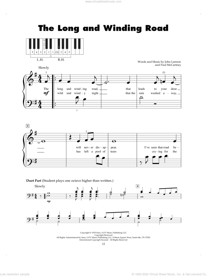 The Long And Winding Road sheet music for piano solo (5-fingers) by The Beatles, John Lennon and Paul McCartney, beginner piano (5-fingers)