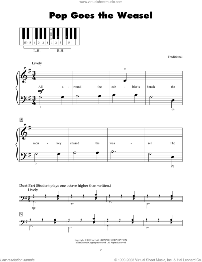 Pop Goes The Weasel sheet music for piano solo (5-fingers), beginner piano (5-fingers)