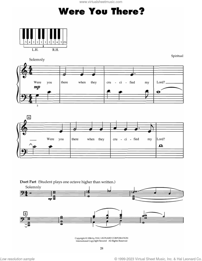 Were You There? sheet music for piano solo (5-fingers)  and Charles Winfred Douglas (Harm), beginner piano (5-fingers)