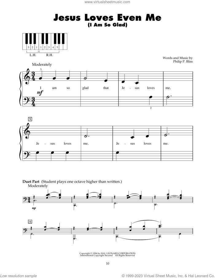 Jesus Loves Even Me (I Am So Glad) sheet music for piano solo (5-fingers) by Philip P. Bliss, beginner piano (5-fingers)