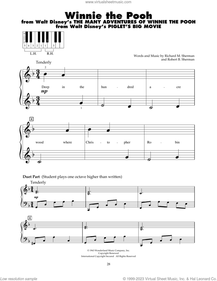 Winnie The Pooh (from The Many Adventures Of Winnie The Pooh) sheet music for piano solo (5-fingers) by Richard M. Sherman, Robert B. Sherman and Sherman Brothers, beginner piano (5-fingers)