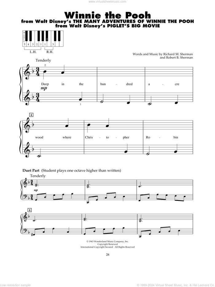 Winnie The Pooh (from The Many Adventures Of Winnie The Pooh) sheet music for piano solo (5-fingers) by Richard M. Sherman, Robert B. Sherman and Sherman Brothers, beginner piano (5-fingers)