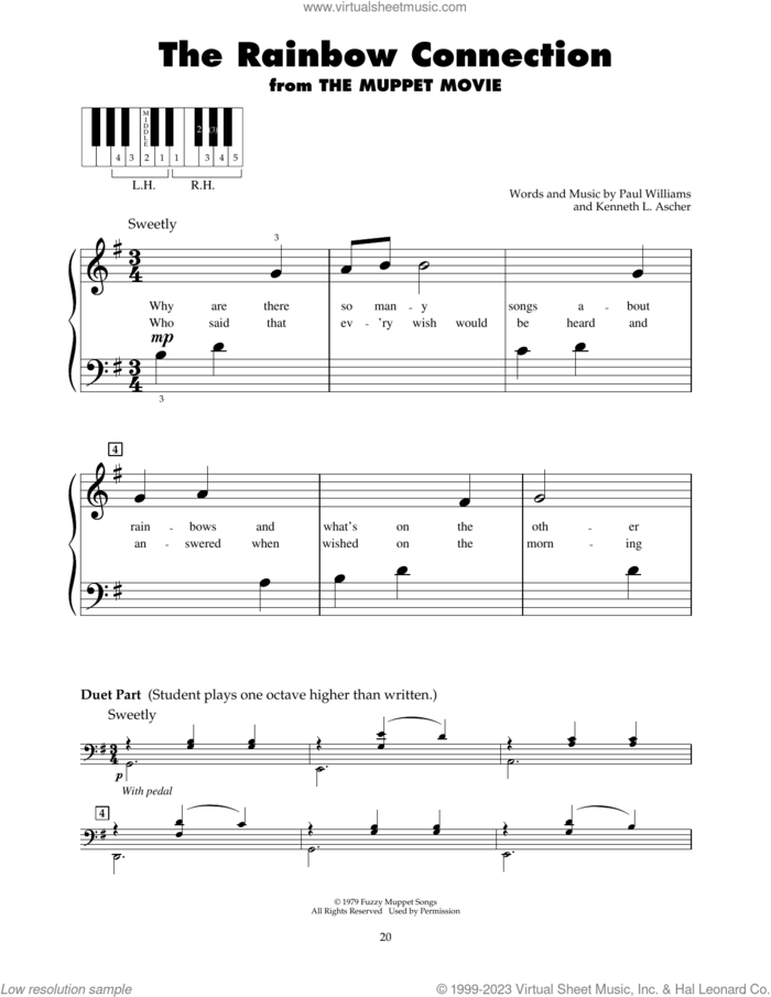 The Rainbow Connection sheet music for piano solo (5-fingers) by Paul Williams and Kenneth L. Ascher, beginner piano (5-fingers)
