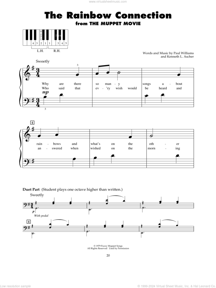 The Rainbow Connection sheet music for piano solo (5-fingers) by Paul Williams and Kenneth L. Ascher, beginner piano (5-fingers)