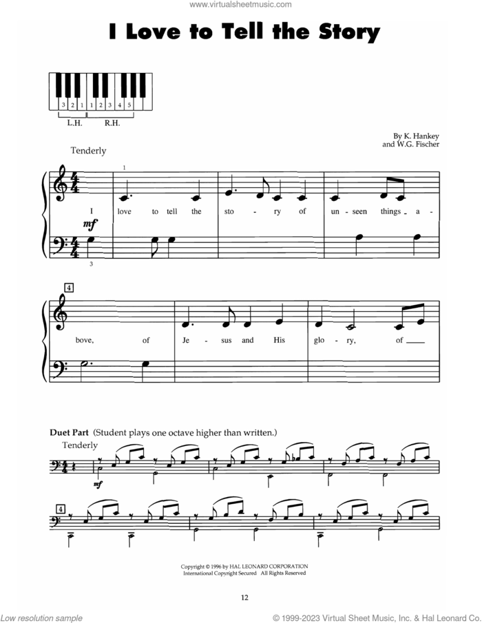 I Love To Tell The Story sheet music for piano solo (5-fingers) by William G. Fischer and A. Catherine Hankey, beginner piano (5-fingers)
