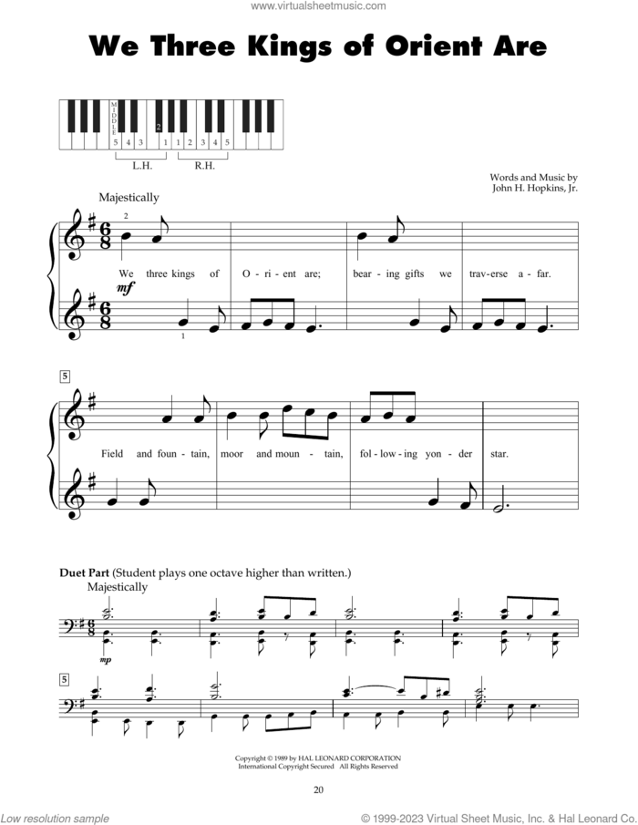 We Three Kings Of Orient Are sheet music for piano solo (5-fingers) by John H. Hopkins, Jr., beginner piano (5-fingers)