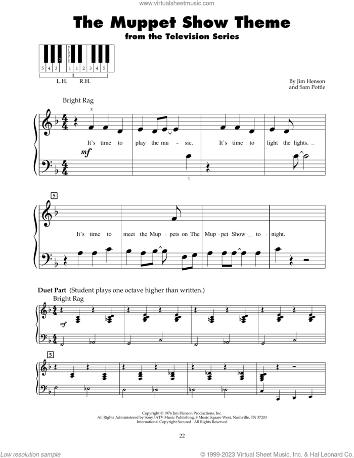 The Muppet Show Theme sheet music for piano solo (5-fingers) by Jim Henson and Sam Pottle, beginner piano (5-fingers)