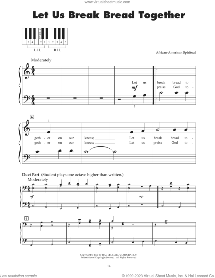 Let Us Break Bread Together (arr. Carol Klose) sheet music for piano solo (5-fingers)  and Carol Klose, beginner piano (5-fingers)