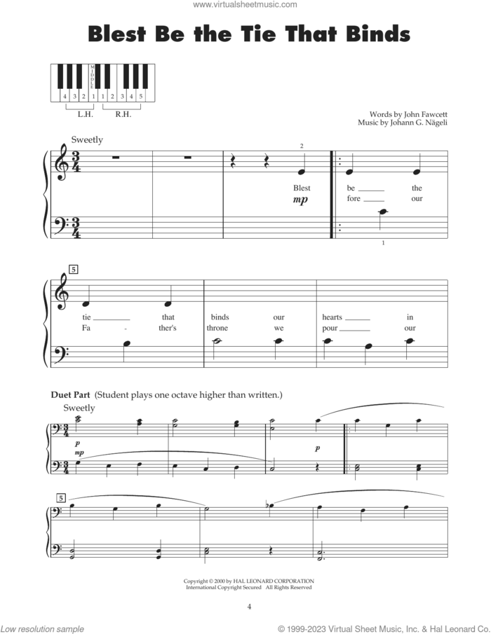Blest Be The Tie That Binds (arr. Carol Klose) sheet music for piano solo (5-fingers) by Lowell Mason, Carol Klose, Johann G. Nageli and John Fawcett, beginner piano (5-fingers)