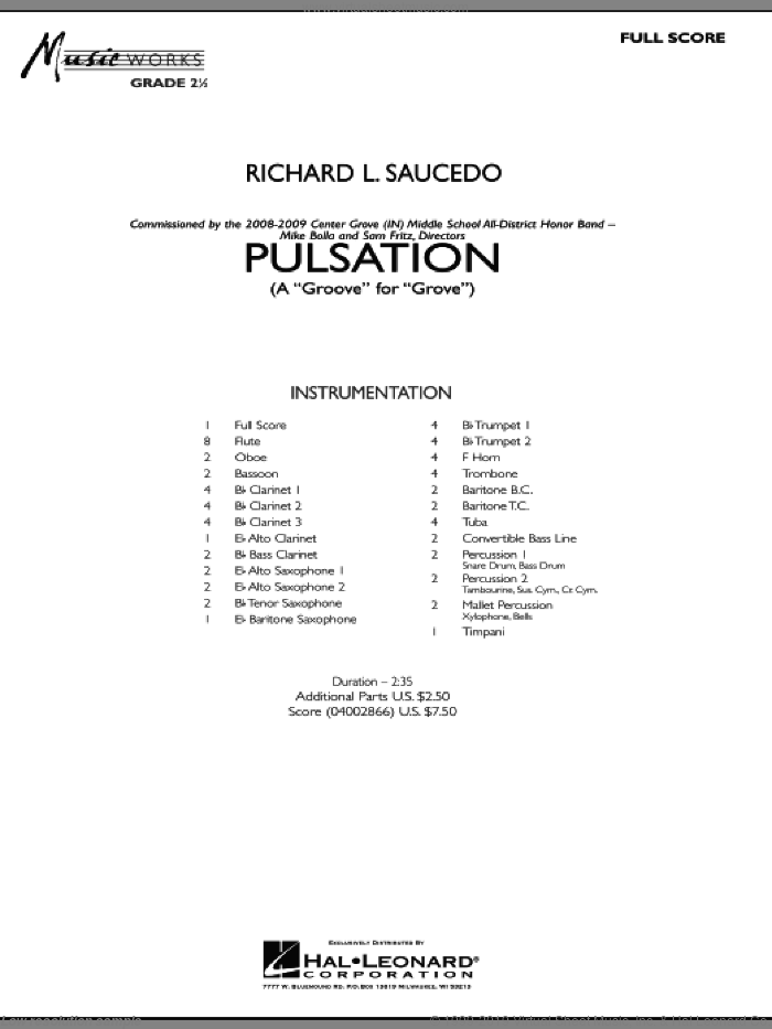 Pulsation (COMPLETE) sheet music for concert band by Richard L. Saucedo, intermediate skill level