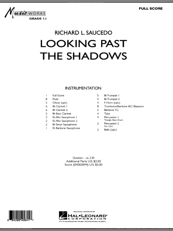 Looking Past the Shadows (COMPLETE) sheet music for concert band by Richard L. Saucedo, intermediate skill level