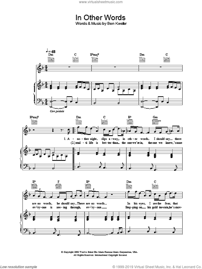 In Other Words sheet music for voice, piano or guitar by Ben Kweller, intermediate skill level