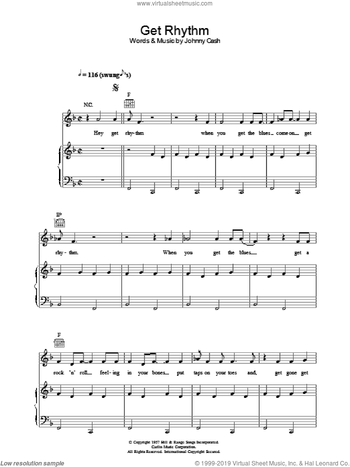 Get Rhythm sheet music for voice, piano or guitar by Johnny Cash, intermediate skill level