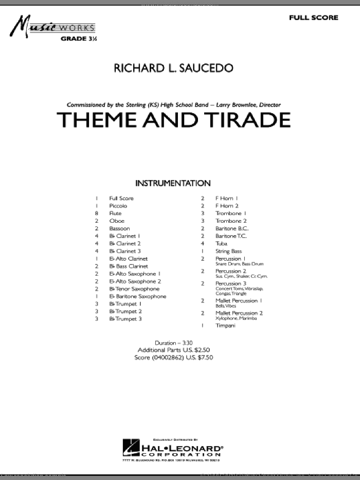Theme and Tirade (COMPLETE) sheet music for concert band by Richard L. Saucedo, intermediate skill level