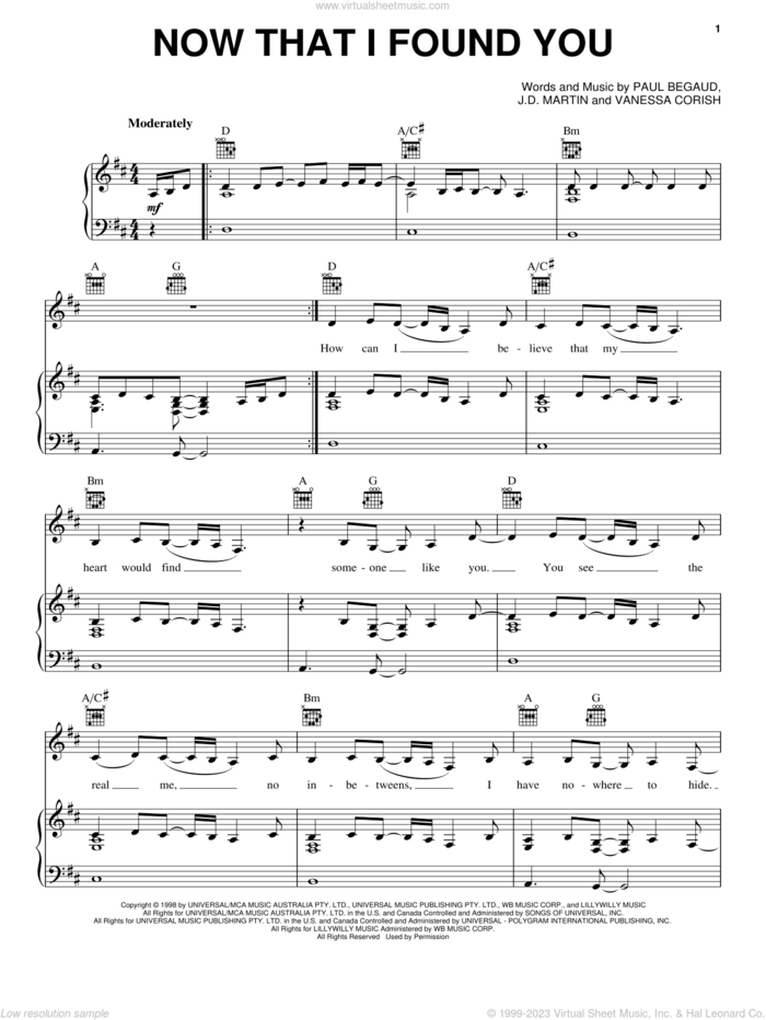 Now That I Found You sheet music for voice, piano or guitar by Terri Clark, J.D. Martin, Paul Begaud and Vanessa Corish, intermediate skill level