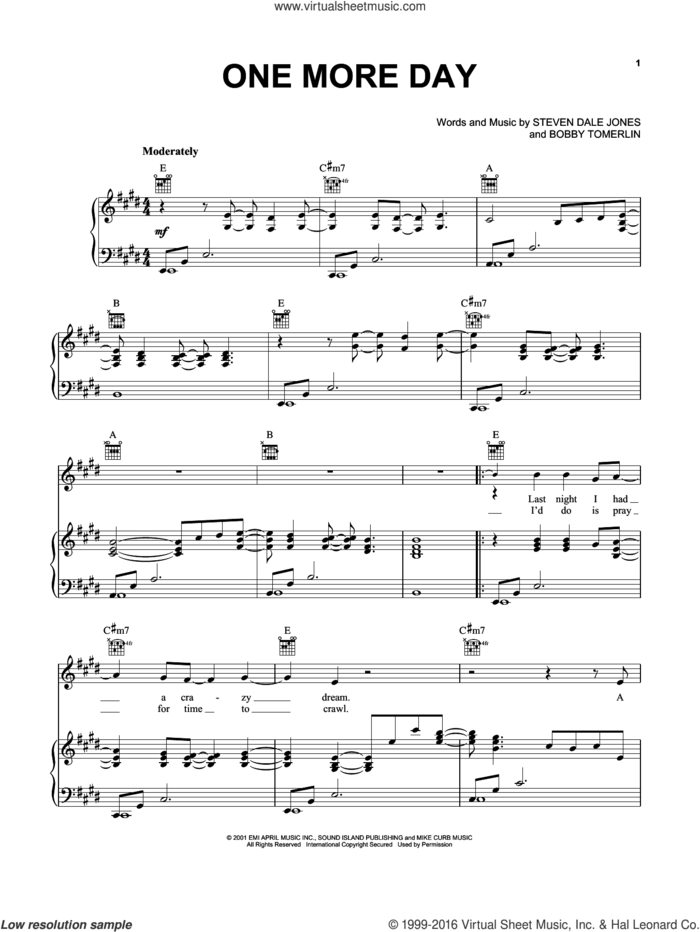 One More Day (With You) sheet music for voice, piano or guitar by Diamond Rio, Bobby Tomerlin and Steven Dale Jones, intermediate skill level