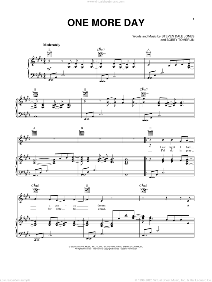 One More Day (With You) sheet music for voice, piano or guitar by Diamond Rio, Bobby Tomerlin and Steven Dale Jones, intermediate skill level