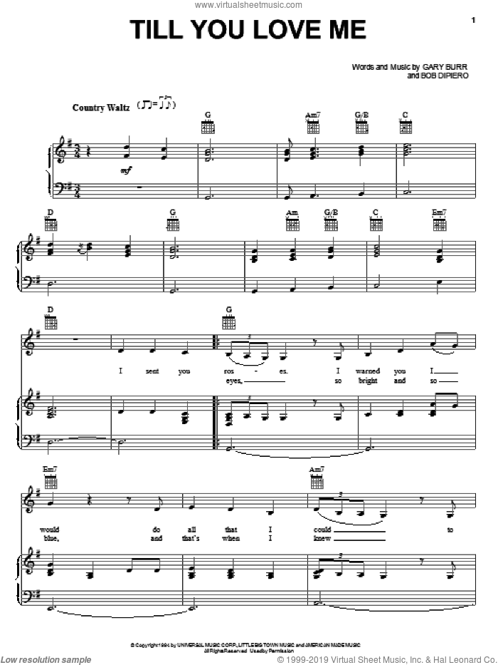 Till You Love Me sheet music for voice, piano or guitar by Reba McEntire, Bob DiPiero and Gary Burr, intermediate skill level
