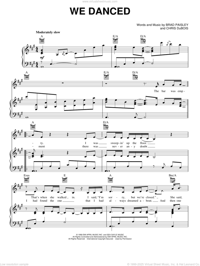 We Danced sheet music for voice, piano or guitar by Brad Paisley and Chris DuBois, intermediate skill level