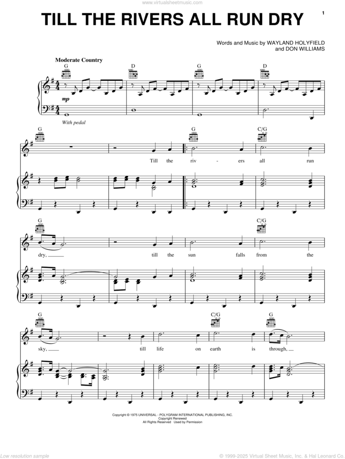 Till The Rivers All Run Dry sheet music for voice, piano or guitar by Don Williams and Wayland Holyfield, intermediate skill level