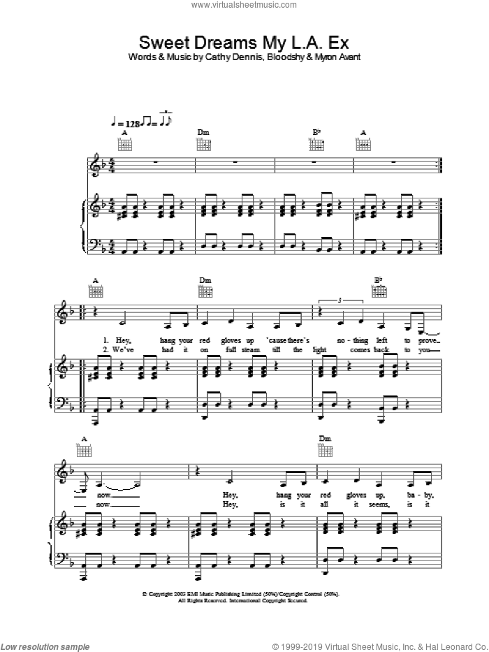 Sweet Dreams My L.A. Ex sheet music for voice, piano or guitar by Rachel Stevens, intermediate skill level