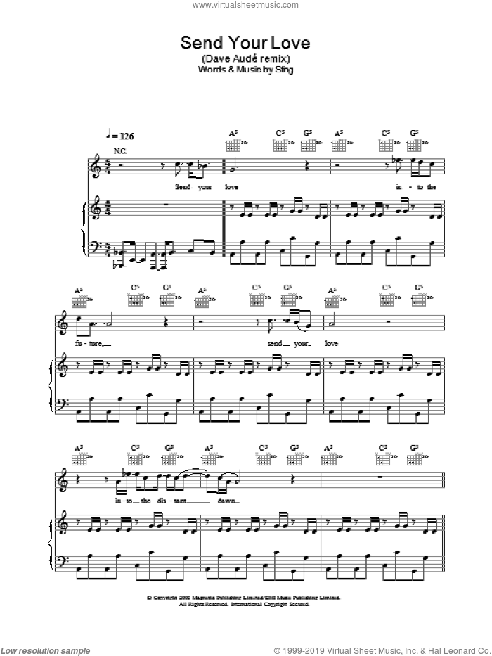 Send Your Love (Dave AudE remix) sheet music for voice, piano or guitar by Sting, intermediate skill level