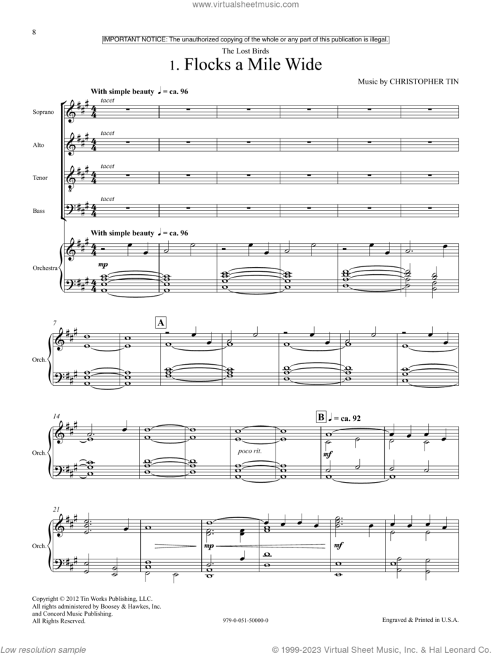 The Lost Birds sheet music for choir (SATB: soprano, alto, tenor, bass) by Christopher Tin, intermediate skill level