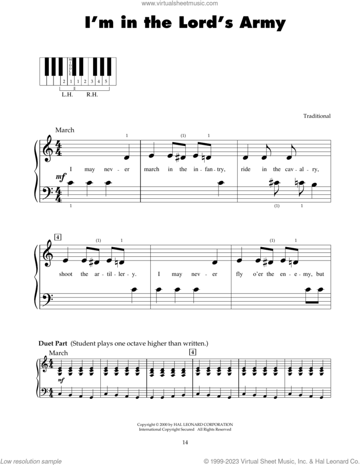 I'm In The Lord's Army sheet music for piano solo (5-fingers), beginner piano (5-fingers)
