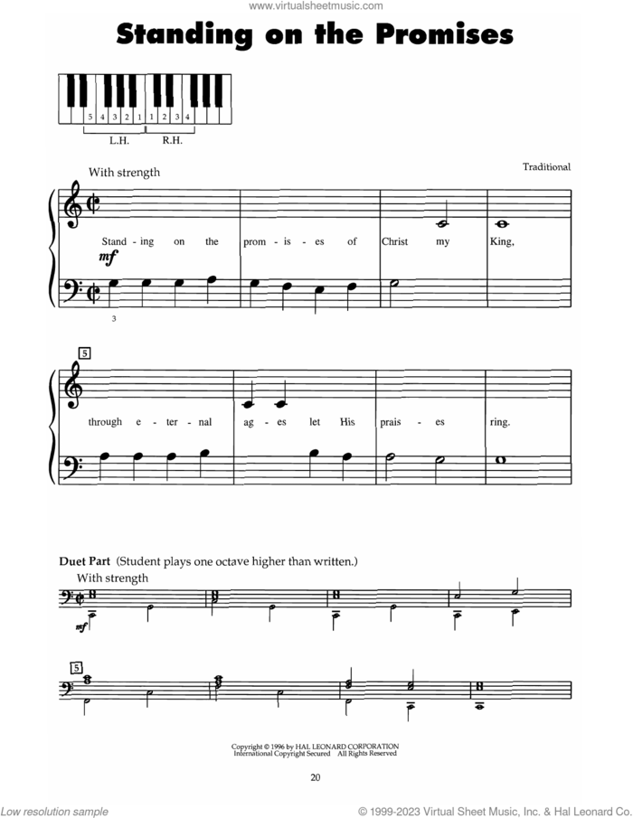 Standing On The Promises sheet music for piano solo (5-fingers) by R. Kelso Carter, beginner piano (5-fingers)