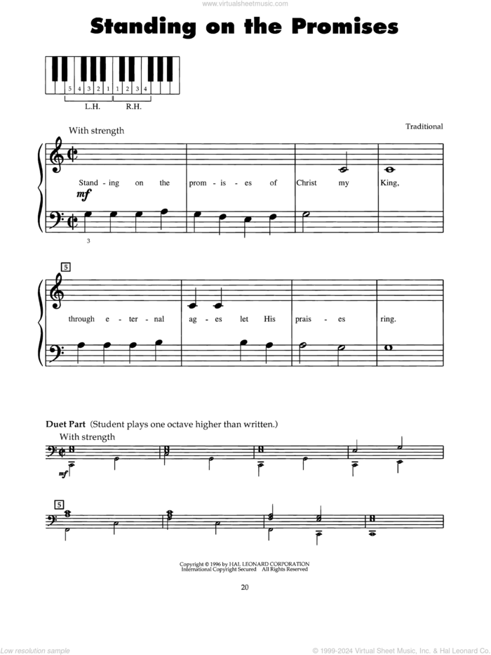 Standing On The Promises sheet music for piano solo (5-fingers) by R. Kelso Carter, beginner piano (5-fingers)