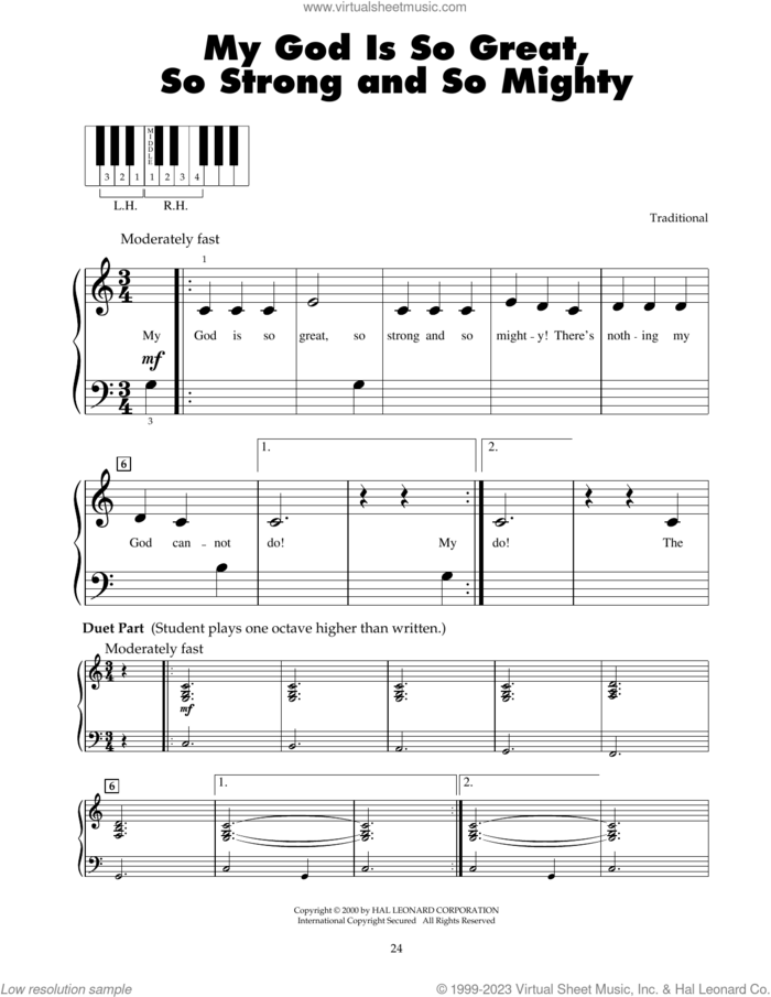 My God Is So Great, So Strong And So Mighty sheet music for piano solo (5-fingers), beginner piano (5-fingers)