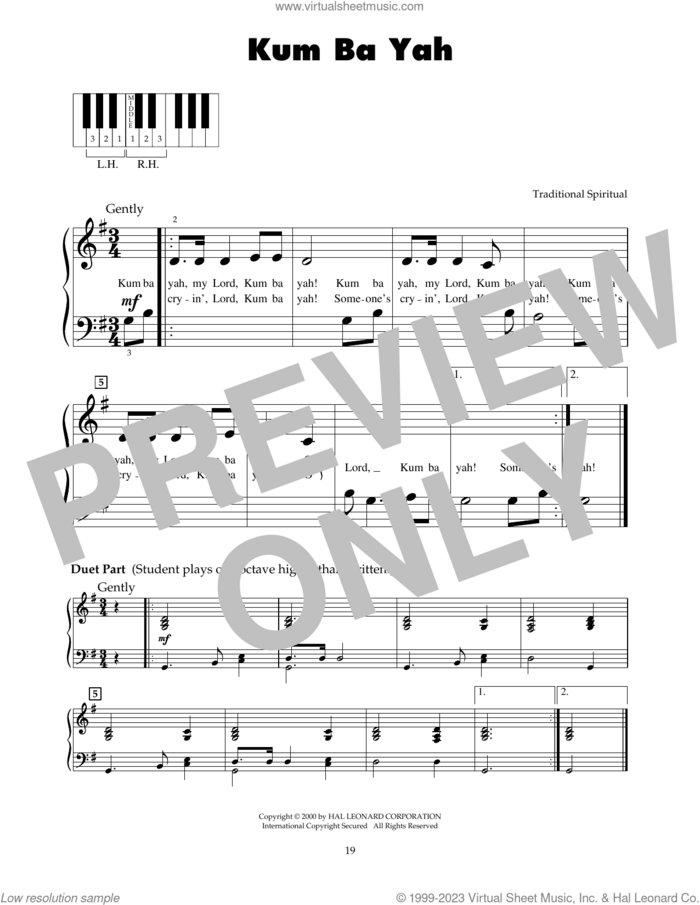 Kum Ba Yah sheet music for piano solo (5-fingers), beginner piano (5-fingers)